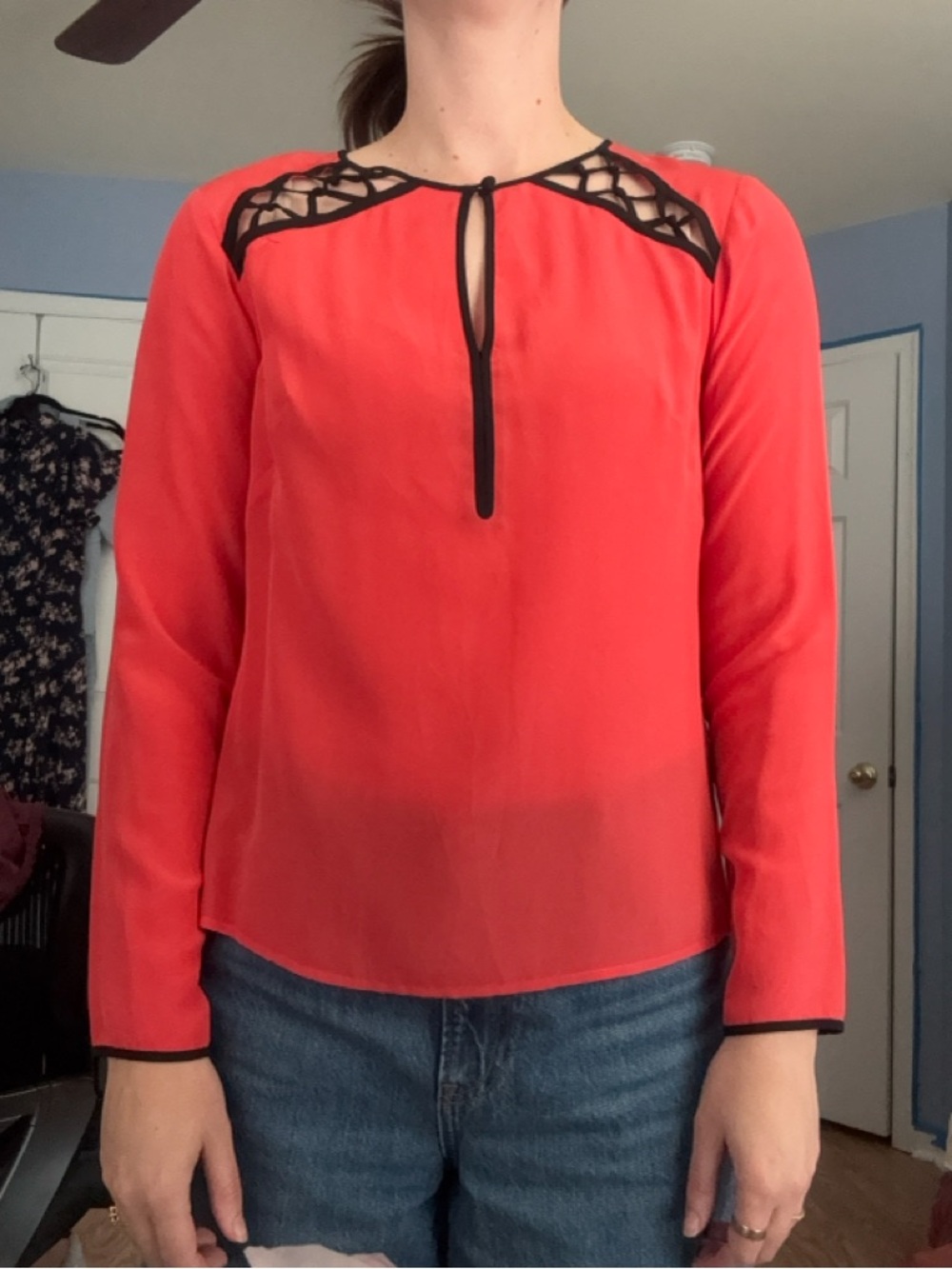 Nanette Lepore Coral Pink Blouse with Black Trim